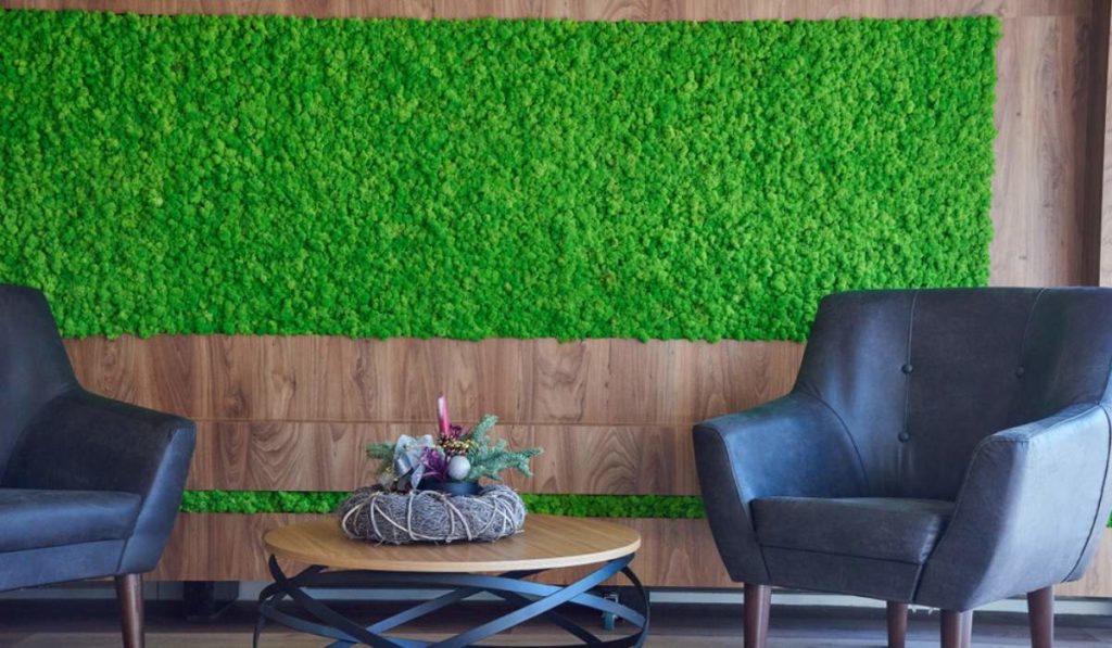 Living room artificial grass wall design ideas